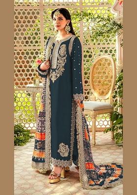 Grey Embroidered Faux Georgette Kurta Set