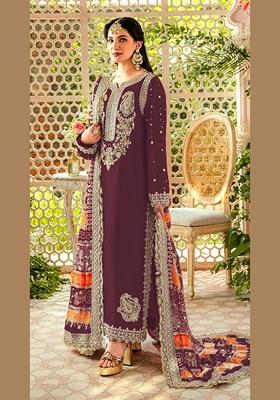 Purple Embroidered Faux Georgette Kurta Set