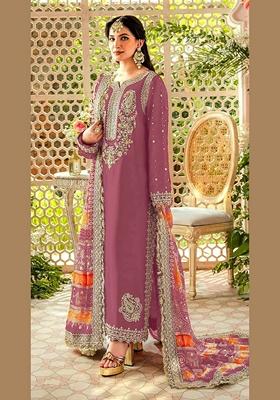 Light Purple Embroidered Faux Georgette Kurta Set
