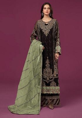 Black Embroidered Faux Georgette Kurta Set