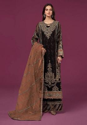 Black Embroidered Faux Georgette Kurta Set