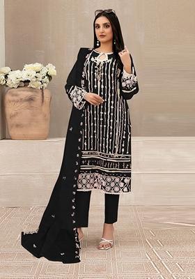 Black Embroidered Faux Georgette Kurta Set