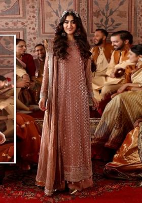 Chiku Brown Embroidered Faux Georgette Kurta Set