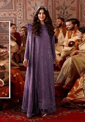 Lavender Embroidered Faux Georgette Kurta Set