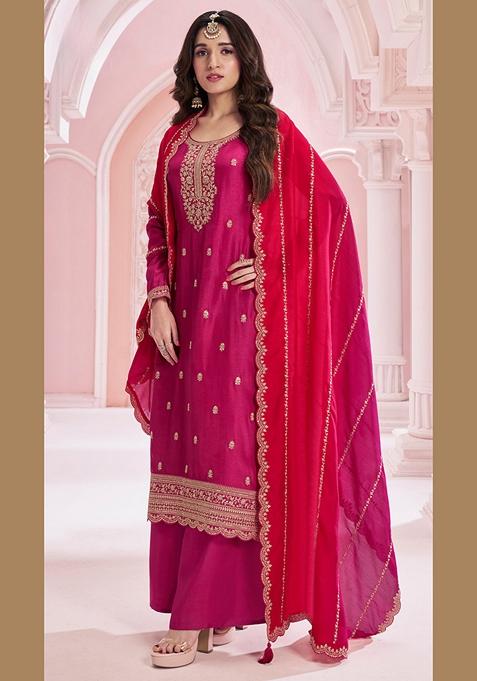 Pink Embroidered Silk Kurta Set