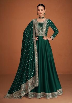 Green Embroidered Silk Anarkali Kurta Set