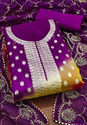 Purple Embroidered Silk Kurta Set