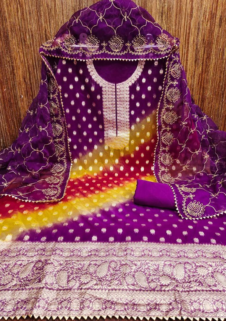 Purple Embroidered Silk Kurta Set