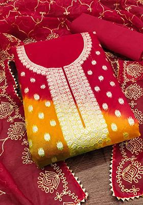 Red Embroidered Silk Kurta Set