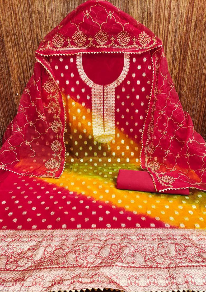 Red Embroidered Silk Kurta Set