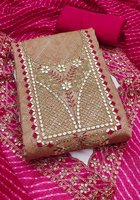 Beige Embroidered Silk Kurta Set