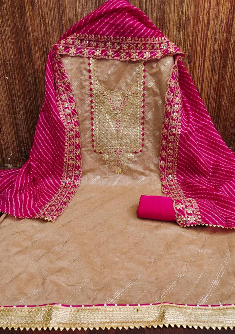 Beige Embroidered Silk Kurta Set