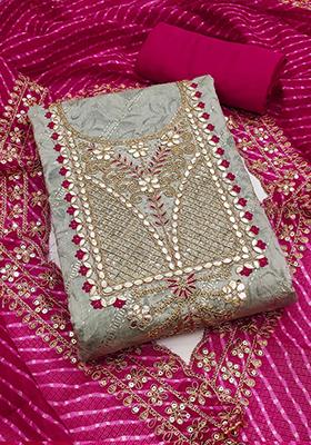Grey Embroidered Silk Kurta Set