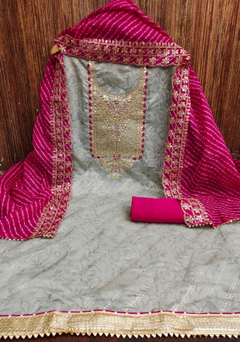 Grey Embroidered Silk Kurta Set