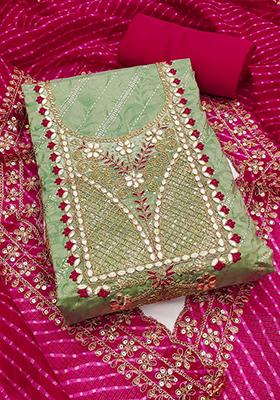 Light Green Embroidered Silk Kurta Set