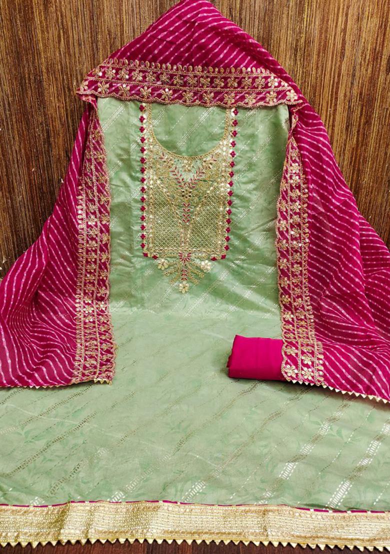 Light Green Embroidered Silk Kurta Set