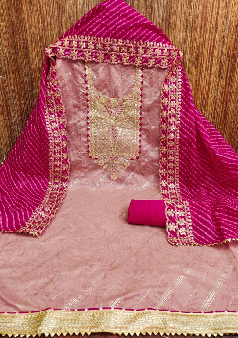 Peach Embroidered Silk Kurta Set