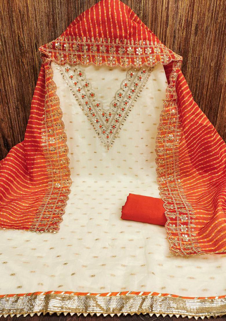 Off White  Embroidered Silk Kurta Set