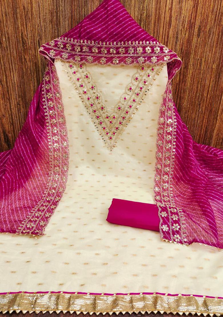 Off White  Embroidered Silk Kurta Set