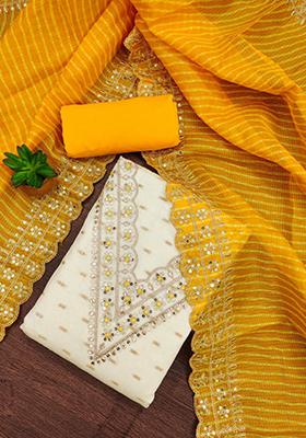 Off White  Embroidered Silk Kurta Set