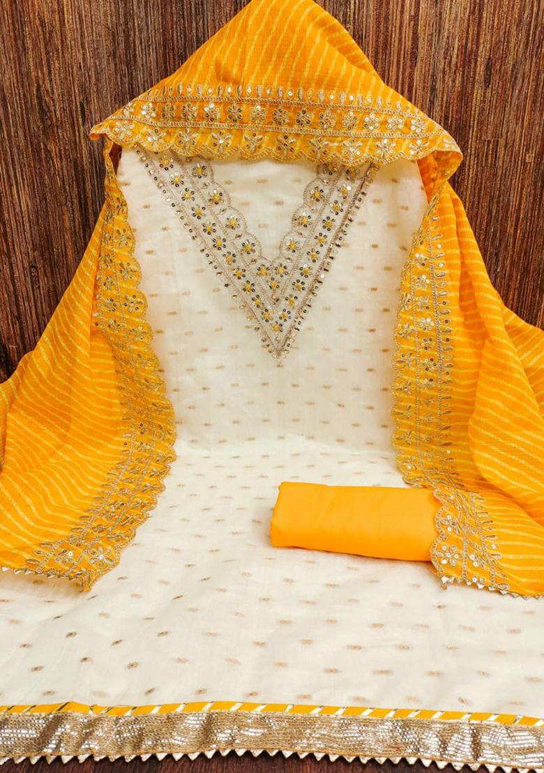 Off White  Embroidered Silk Kurta Set