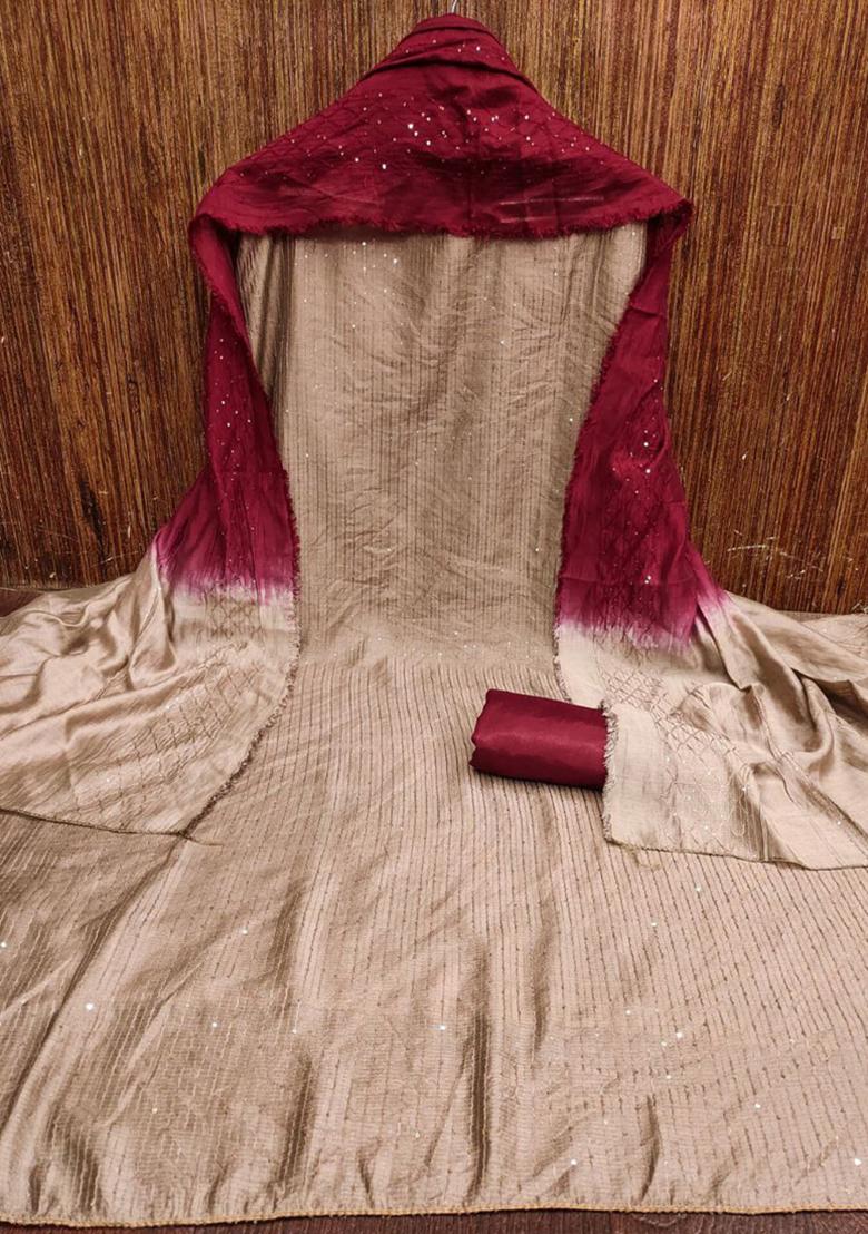 Beige Embroidered Silk Kurta Set