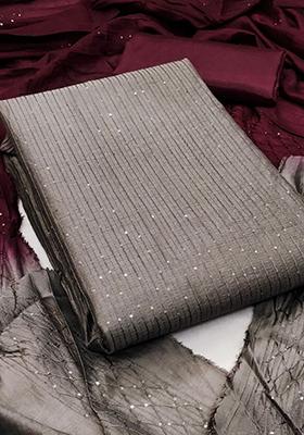 Dark Grey Embroidered Silk Kurta Set