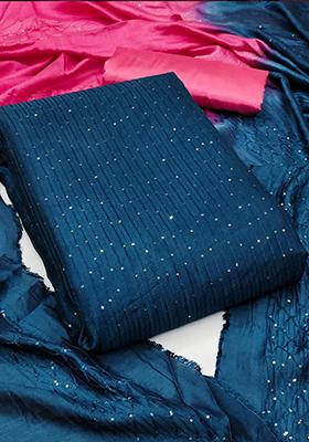 Royal Blue Embroidered Silk Kurta Set