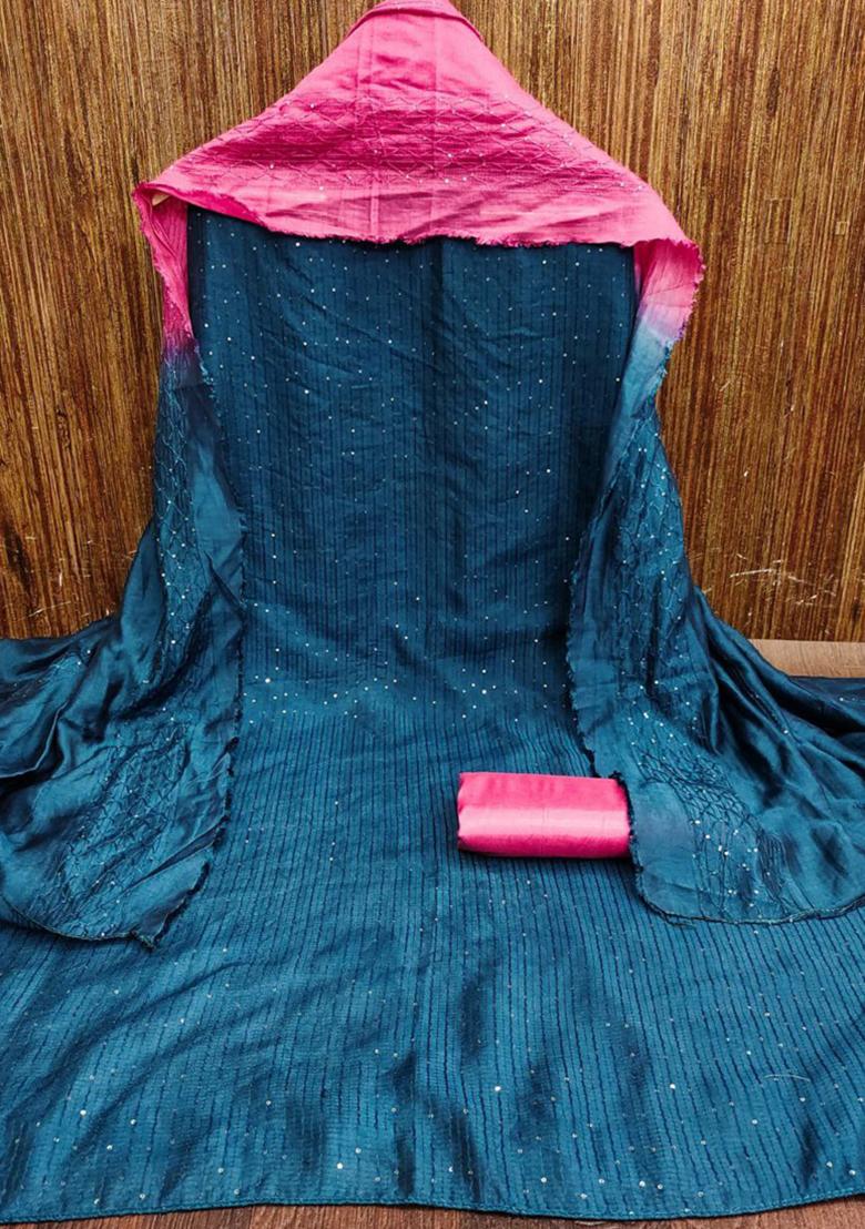 Royal Blue Embroidered Silk Kurta Set