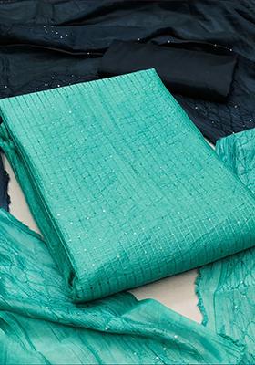 Turquoise Embroidered Silk Kurta Set