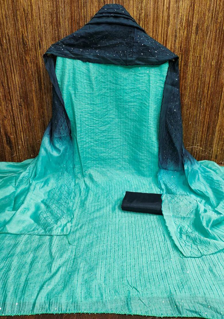 Turquoise Embroidered Silk Kurta Set