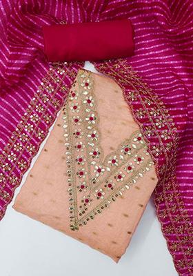 Light Orange Embroidered Silk Kurta Set