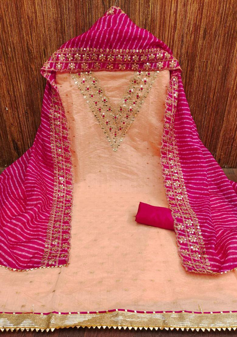 Light Orange Embroidered Silk Kurta Set