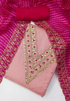 Light Peach Embroidered Silk Kurta Set