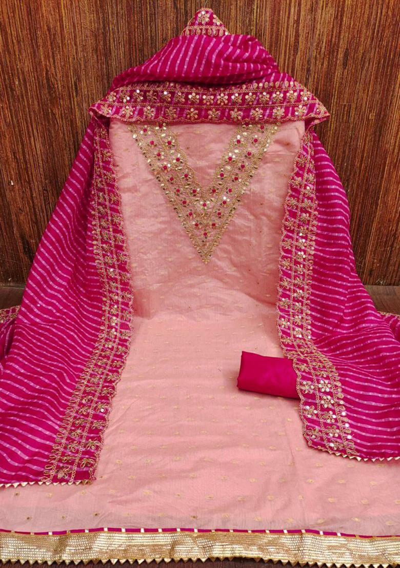 Light Peach Embroidered Silk Kurta Set