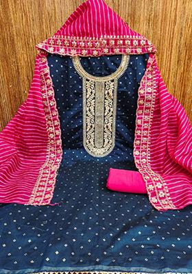Blue Embroidered Silk Kurta Set