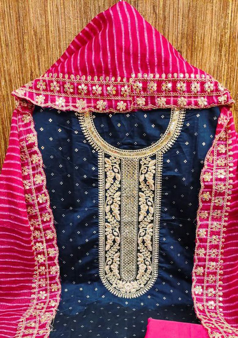 Blue Embroidered Silk Kurta Set
