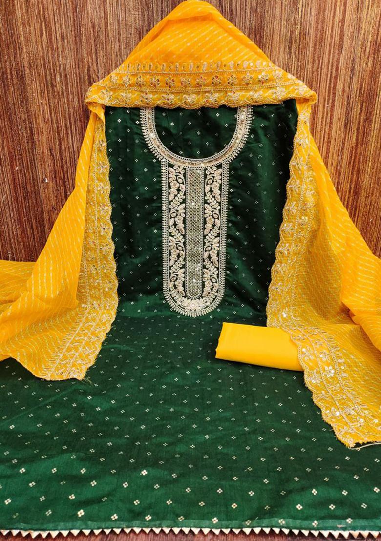 Green Embroidered Silk Kurta Set