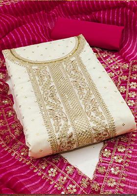 Off White  Embroidered Silk Kurta Set