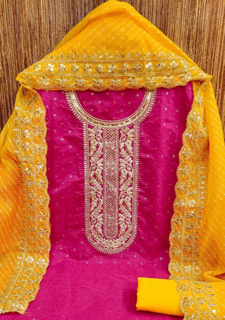 Pink Embroidered Silk Kurta Set
