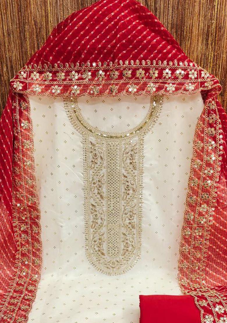 Off White  Embroidered Silk Kurta Set