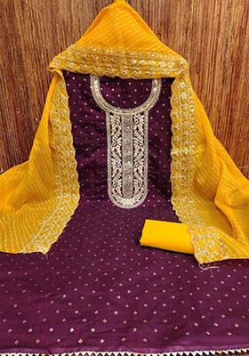 Wine Embroidered Silk Kurta Set