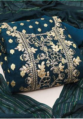 Blue Embroidered Silk Kurta Set