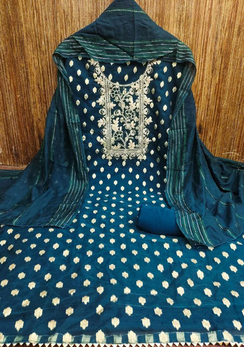 Blue Embroidered Silk Kurta Set