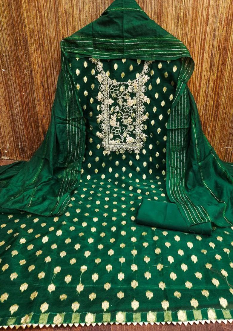 Green Embroidered Silk Kurta Set