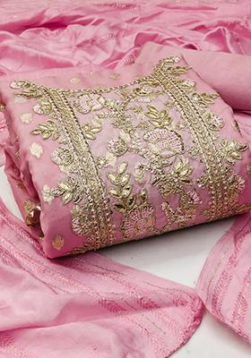Light Pink Embroidered Silk Kurta Set