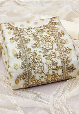 Off White  Embroidered Silk Kurta Set