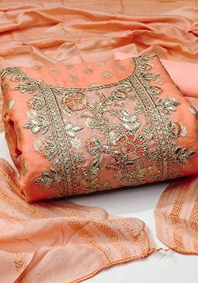 Orange Embroidered Silk Kurta Set