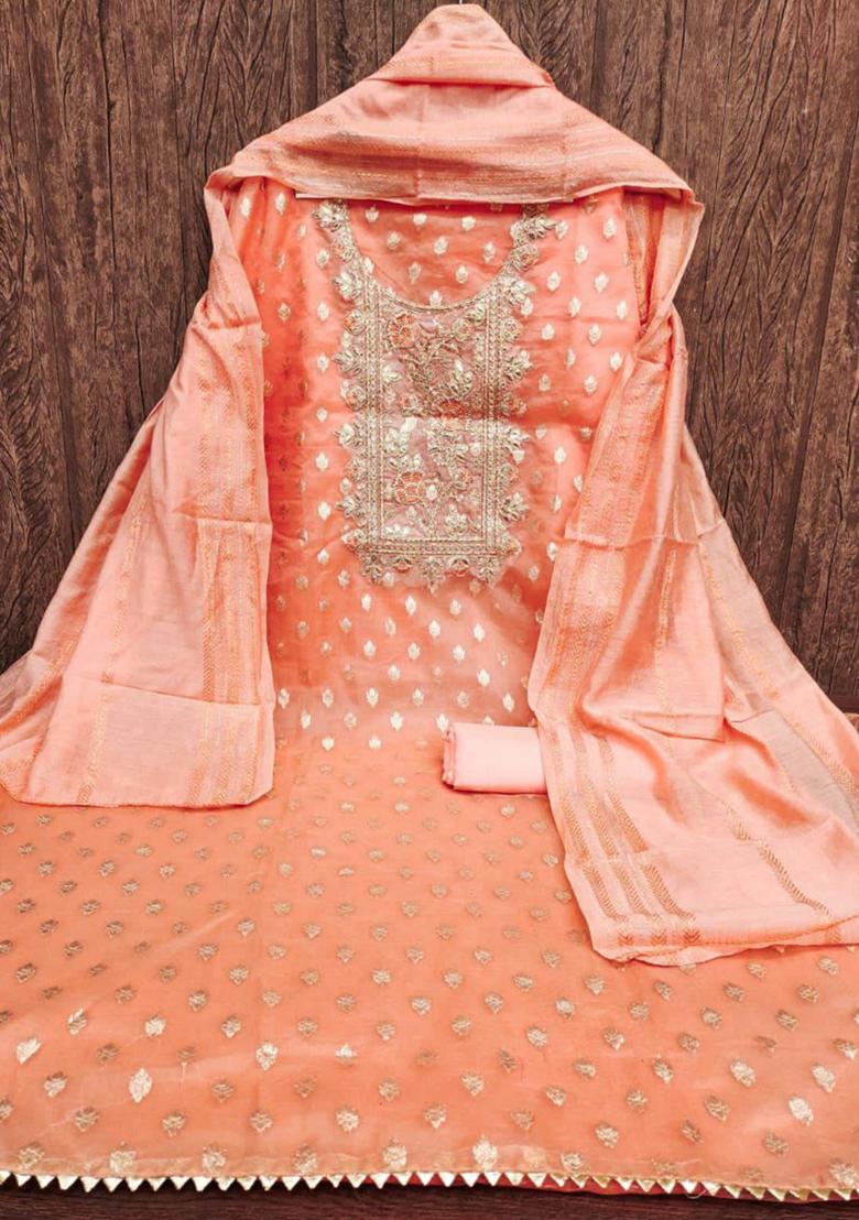 Orange Embroidered Silk Kurta Set