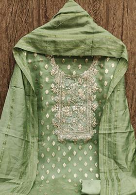 Pista Green Embroidered Silk Kurta Set